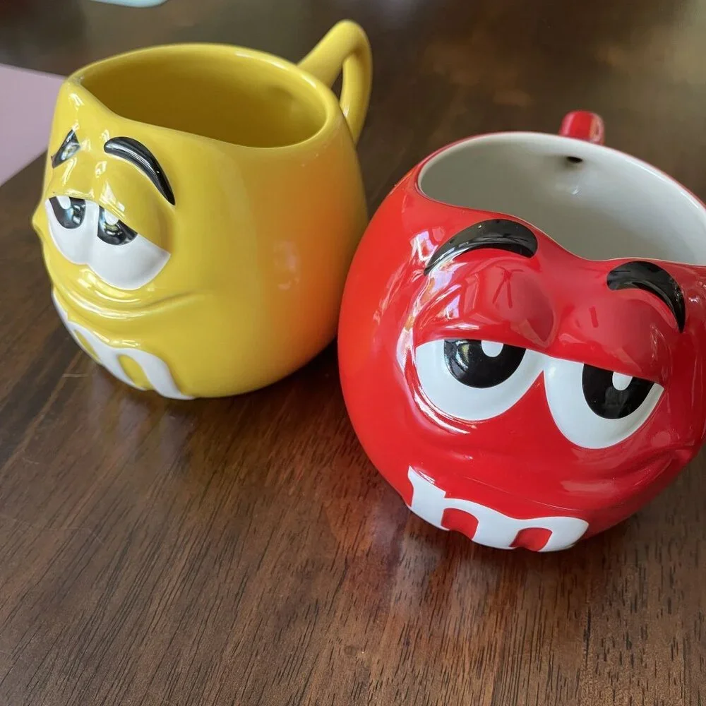 M &M's World Set of (2) 3D Character Face Mugs Red & Yellow Cups